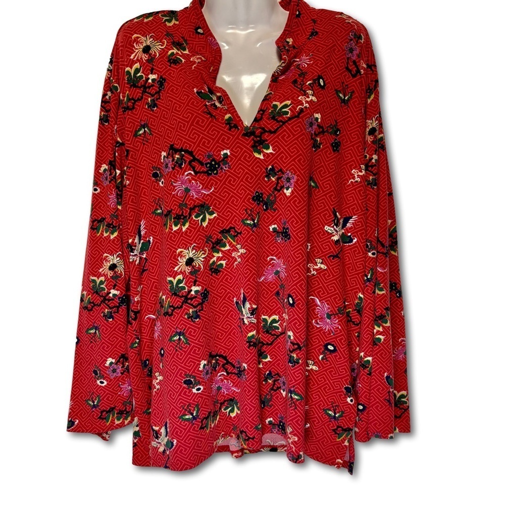 Natori Floral Mandarin Style Top Size XL- Super Soft & Stretchy